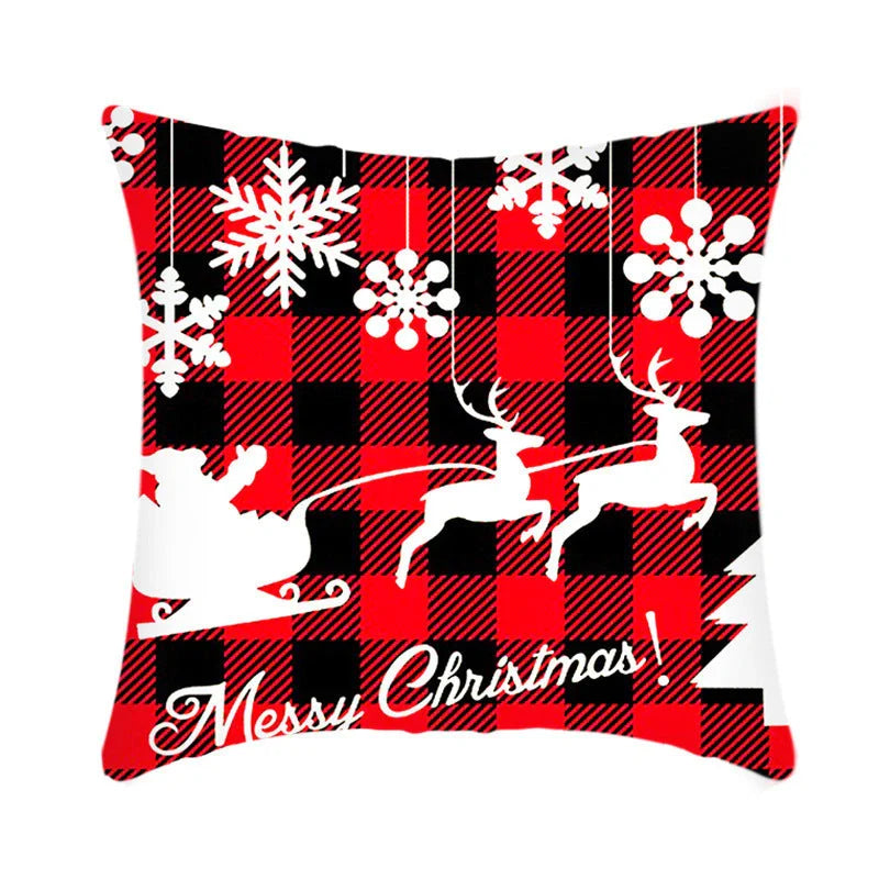 Merry Christmas cushion cover with elk and Santa Claus design in plush fabric