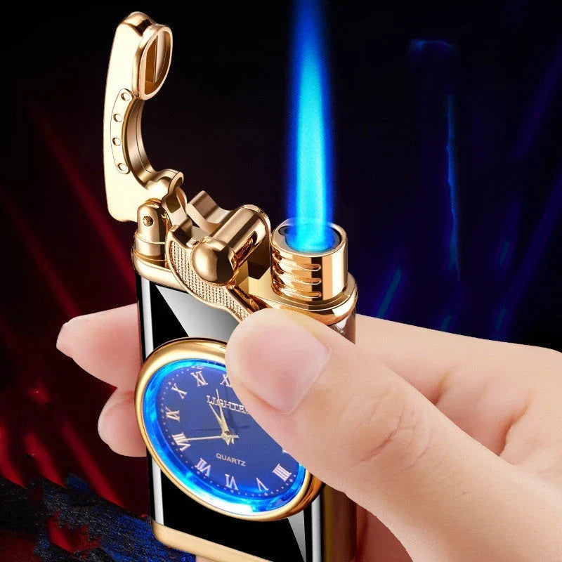 A versatile butane lighter watch with various color options and flame styles