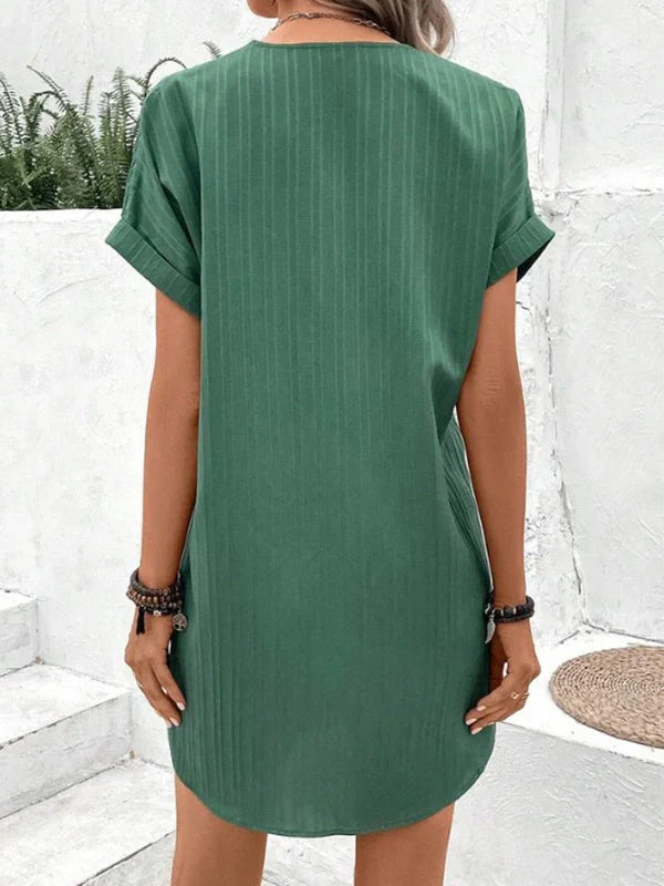 Stylish V-neck short-sleeved women's dress in various colours