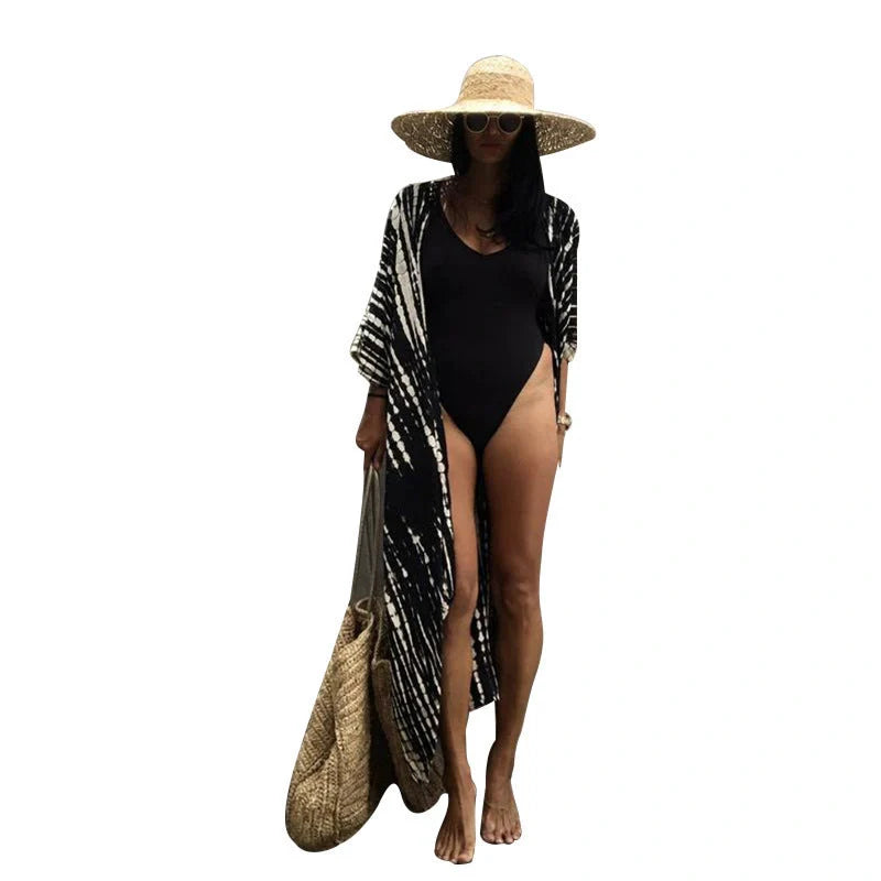 Boho printed kimono cover-up for women, perfect for beach and poolside lounging.