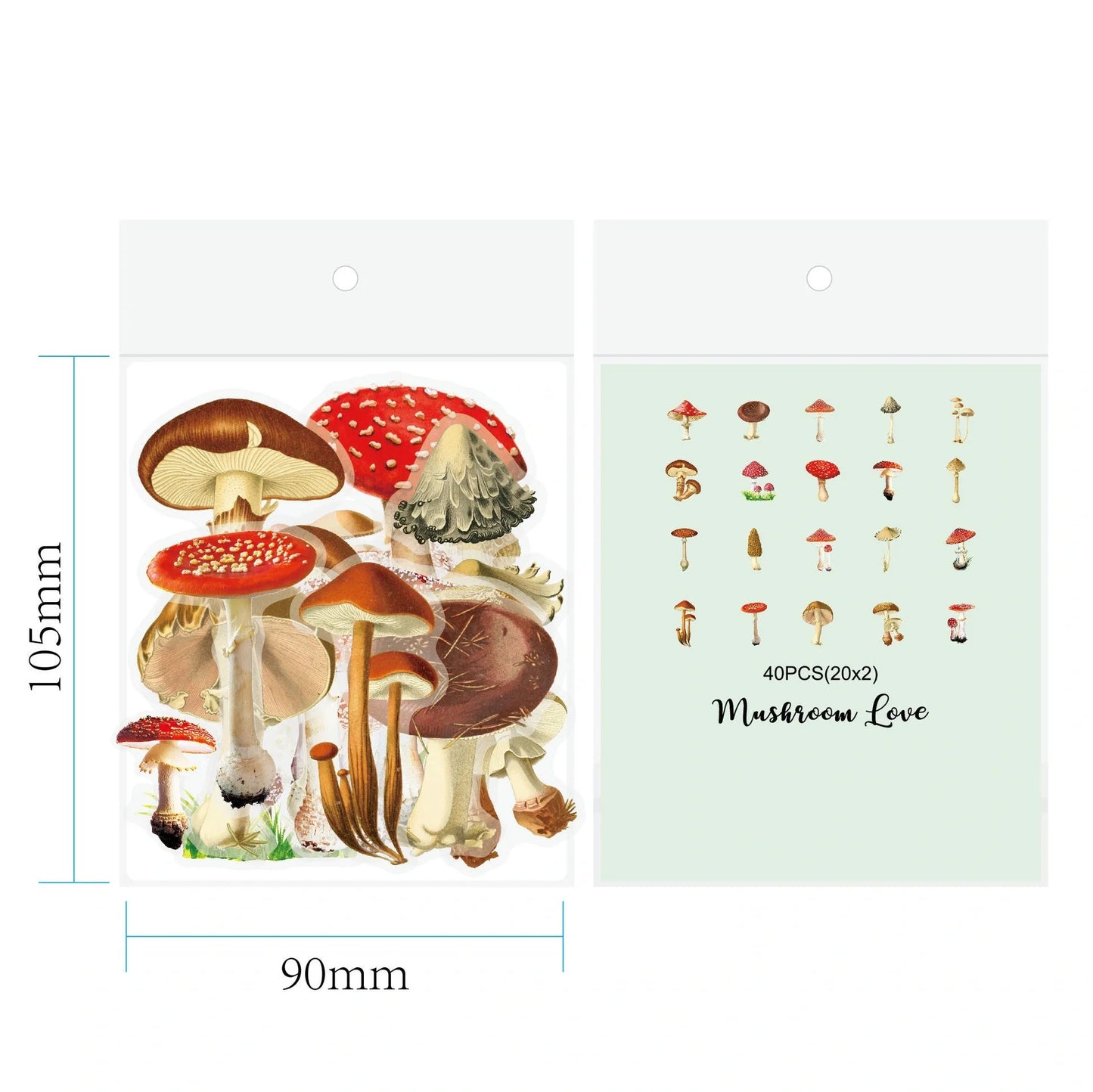 Retro Flower Nature DIY Sticker Pack with transparent flower and mushroom designs