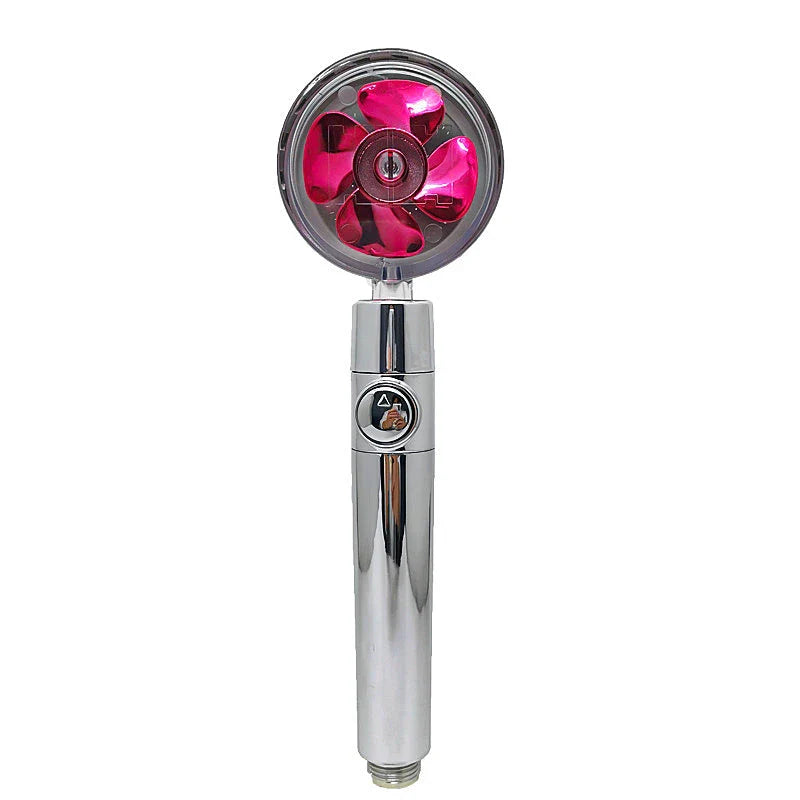 360-degree rotating high-pressure shower head with built-in fan and adjustable water spray