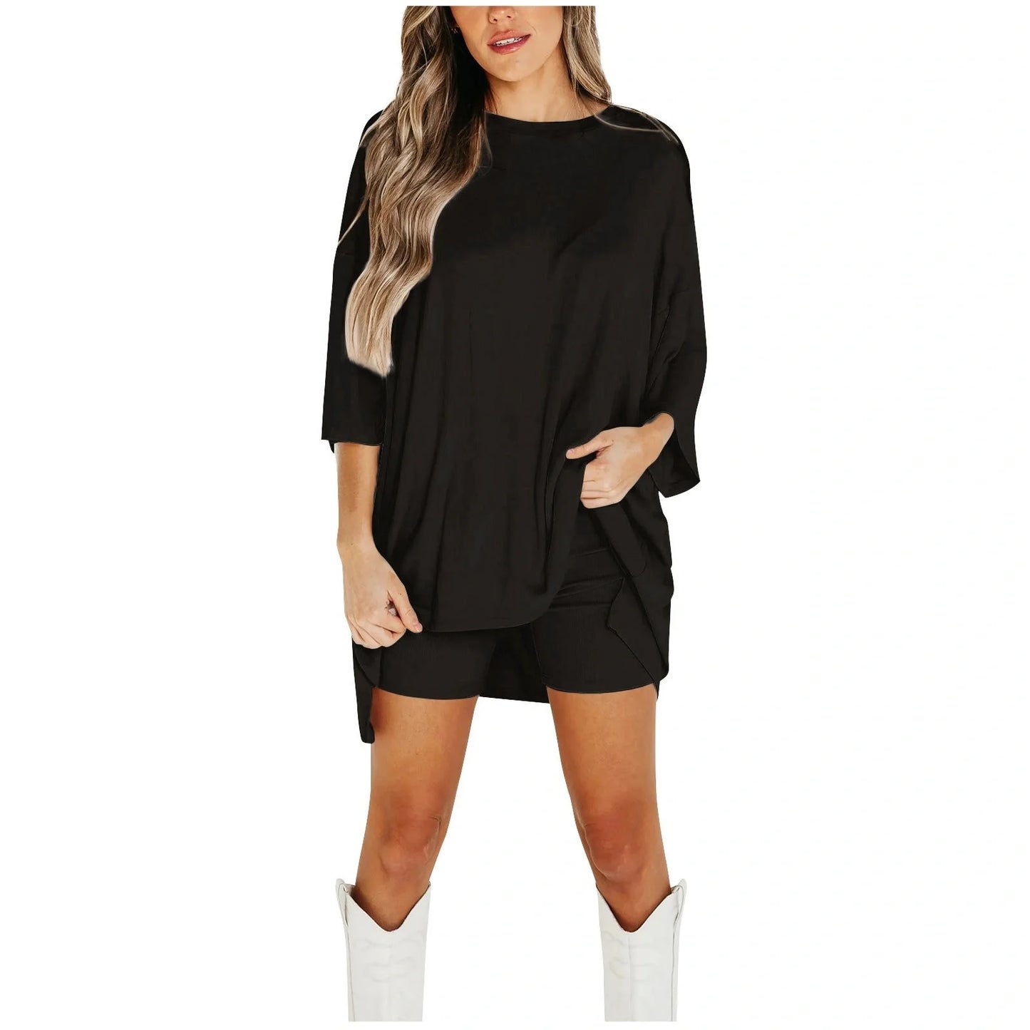 Stylish viscose tee and shorts set in a range of sophisticated colours, perfect for the modern UK woman's wardrobe