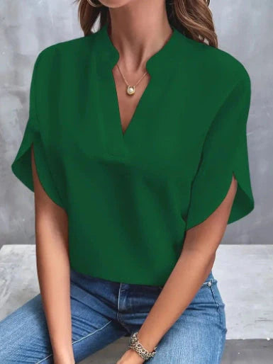 Women's summer short-sleeved chiffon shirt with V-neck design in various colours