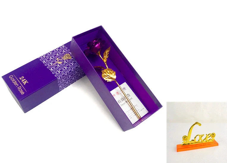 A luxurious 24K gold-plated rose flower bouquet set with a gift box and tote bag
