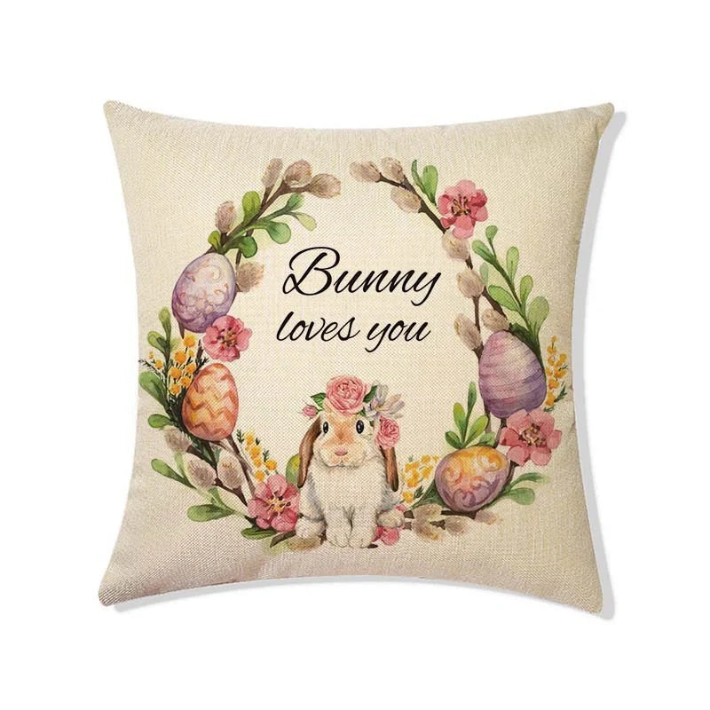 Rabbit Easter Eggs Truck Flower Basket Cushion Cover 45x45cm Nordic Style