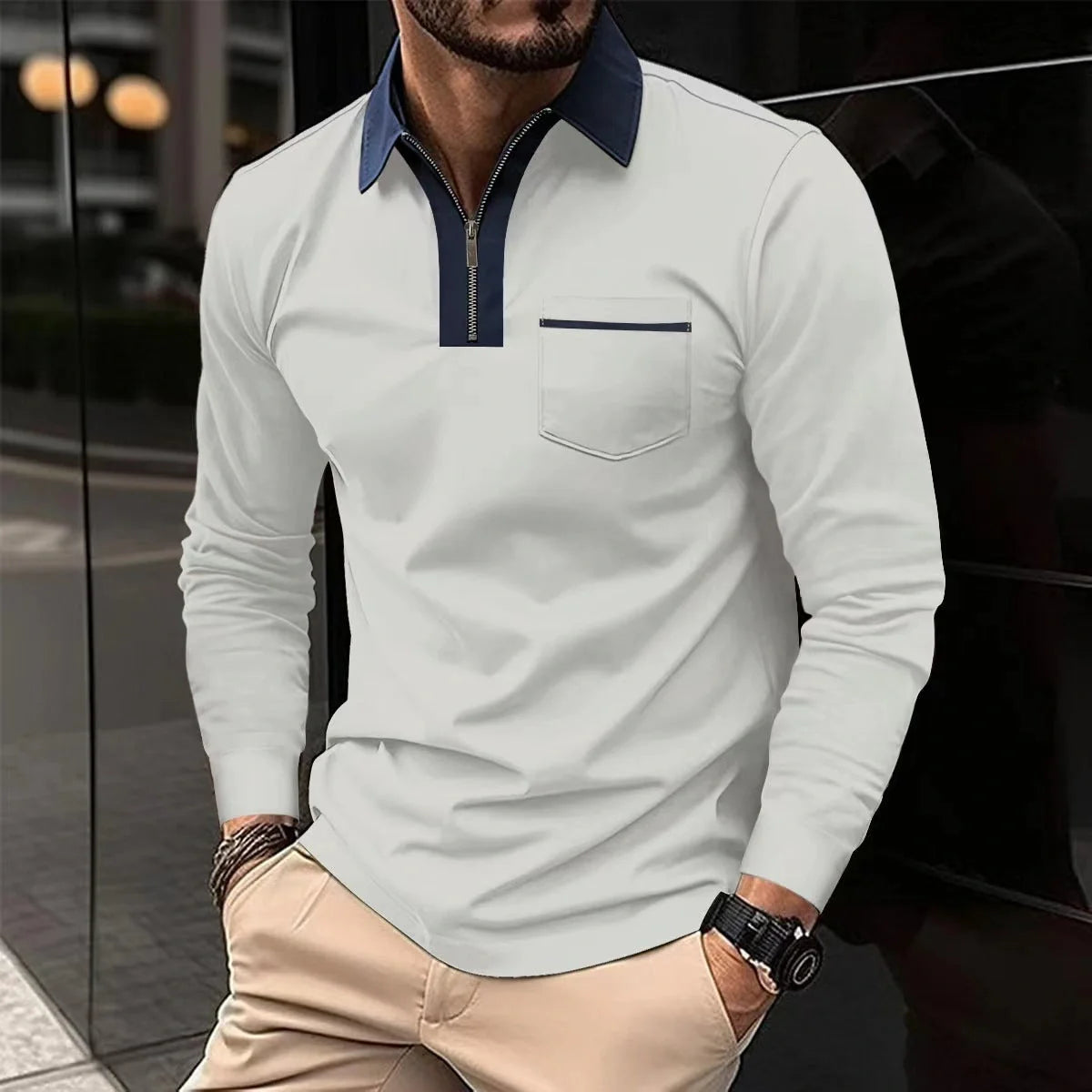 2024 Autumn Men's Long Sleeve Zipper Polo Shirts in various colours