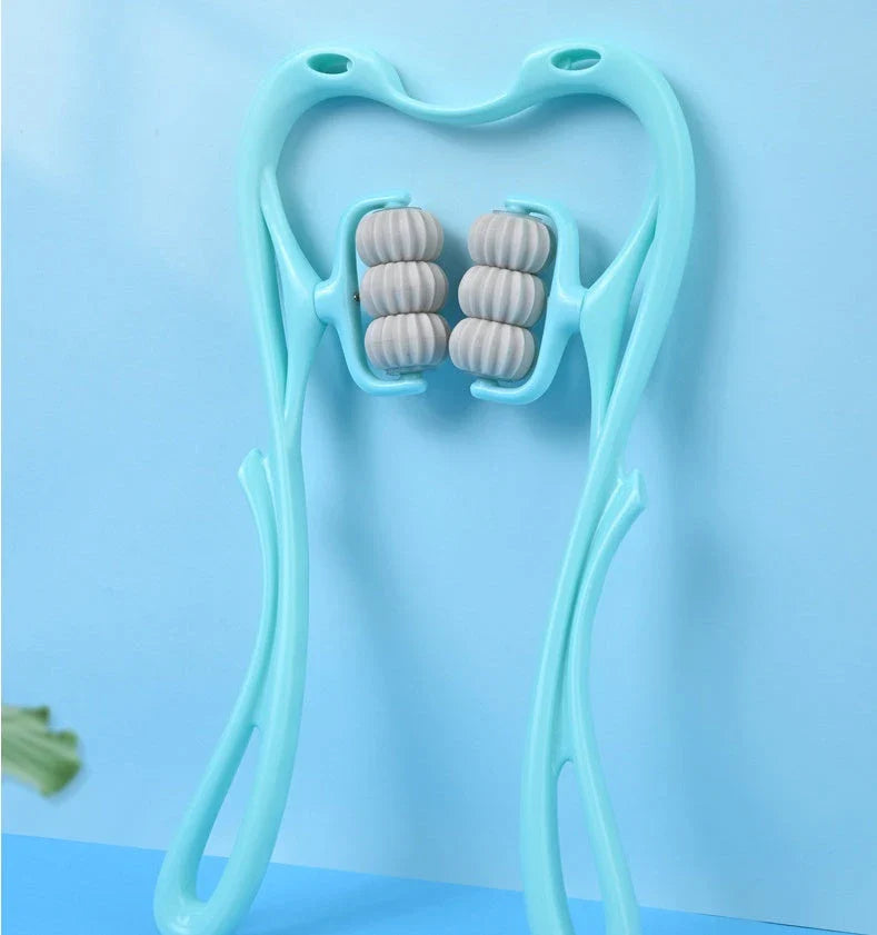 Ergonomic neck massager with six rolling balls for relieving muscle tension and soreness