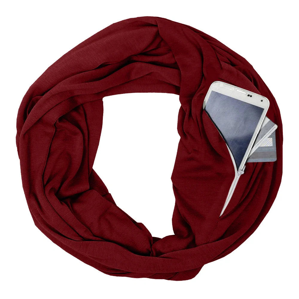 Solid colour pocket scarf with zippered pocket in various colours