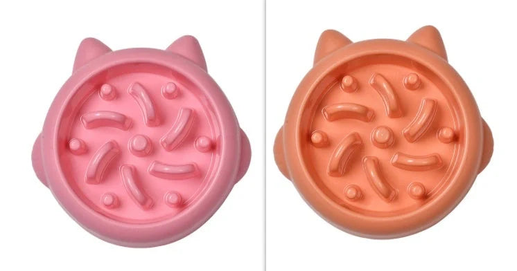 Pet slow feeder bowl in green, pink, or orange with anti-choking design