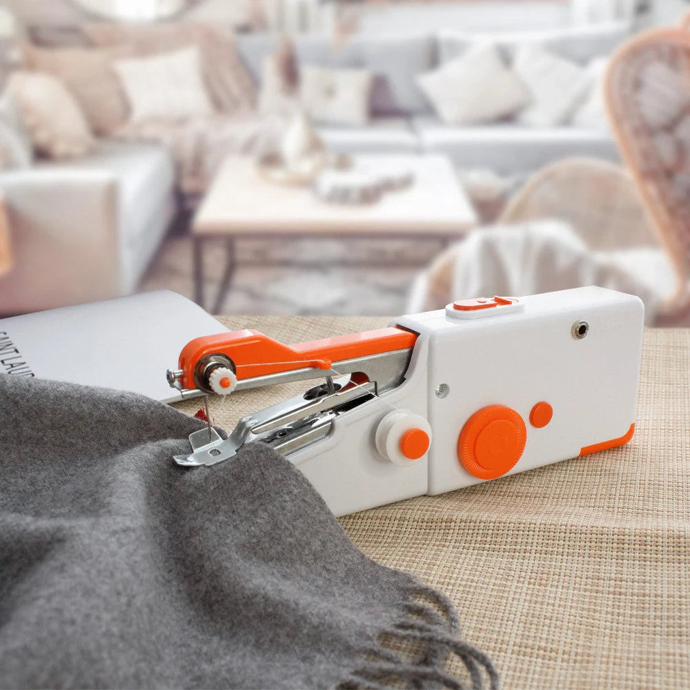 Portable mini hand sewing machine in various colors with compact design for easy sewing on the go