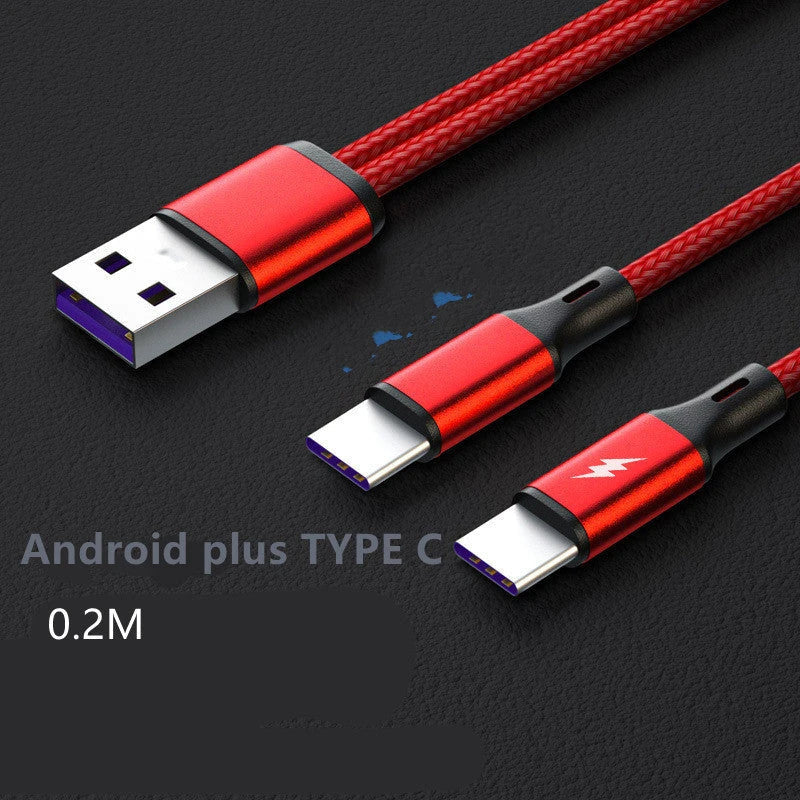Versatile braided charging cable with simultaneous dual-device support for fast 5A charging