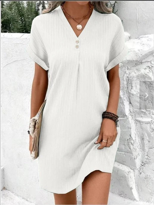 Stylish V-neck short-sleeved women's dress in various colours