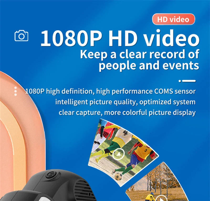 Compact 1080p HD mini camera with touchscreen display for capturing photos and videos on the go