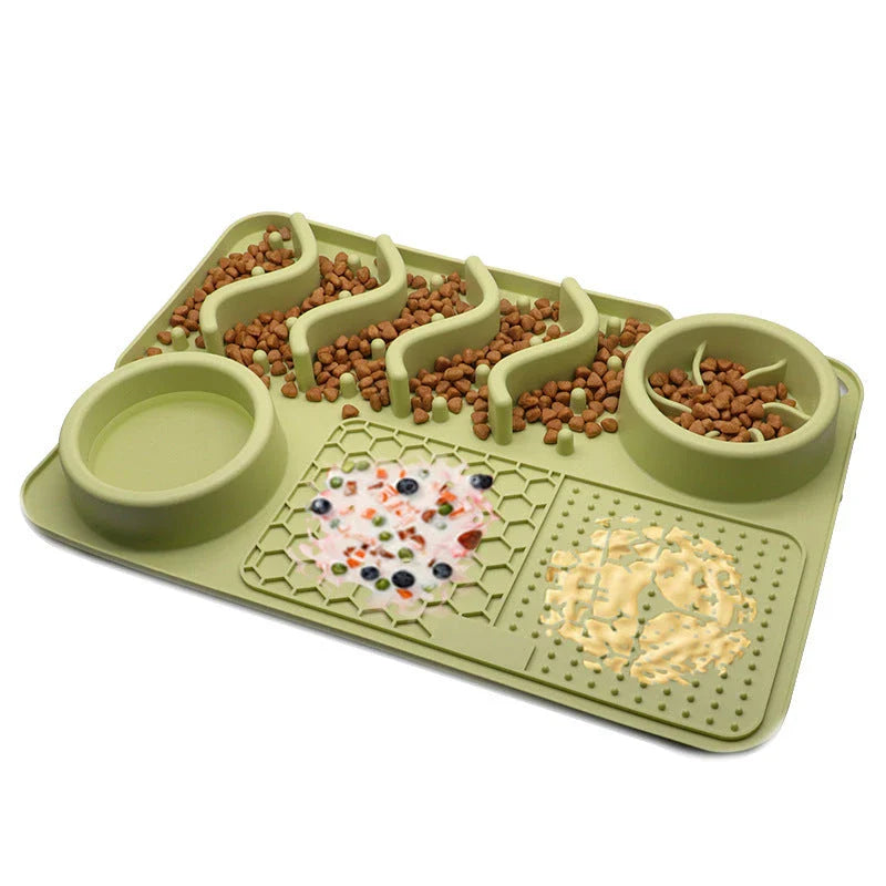 Multifunctional slow feeder silicone licking mat for dogs, available in various colors and sizes to promote healthier eating habits and dental care.