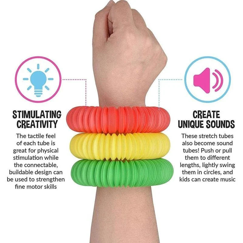 Colorful, flexible sensory tube toy for children's creative play, motor skill development, and tactile stimulation