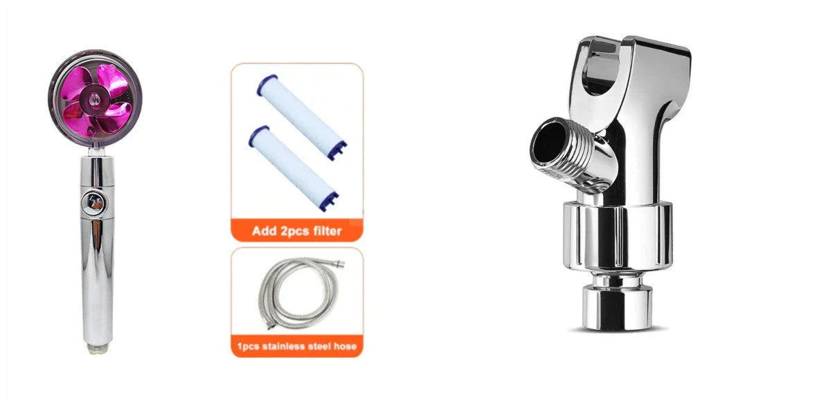 360-degree rotating high-pressure shower head with built-in fan and adjustable water spray