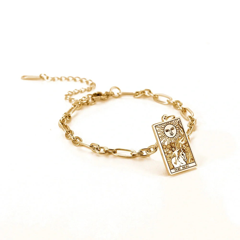 12 Tarot Card Series Fashion Trend Long Oval Link Chain Bracelet in gold and silver finishes