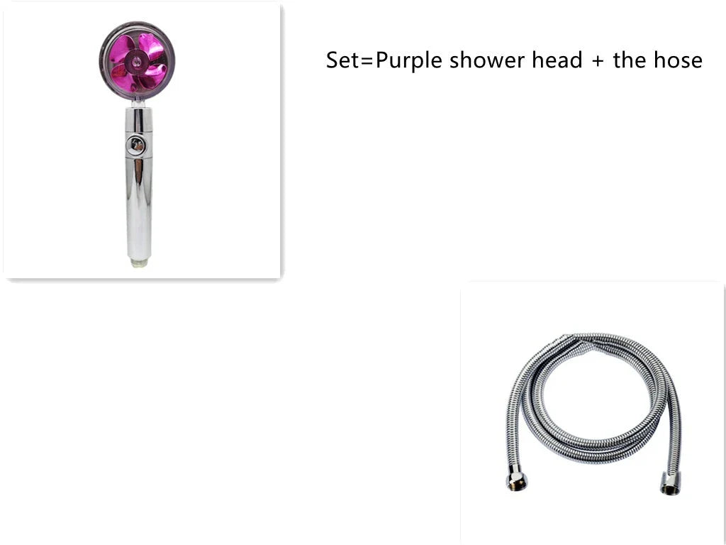 360-degree rotating high-pressure shower head with built-in fan and adjustable water spray
