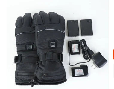 Rechargeable heated gloves with adjustable temperature control, non-slip leather palm, and breathable velvet lining
