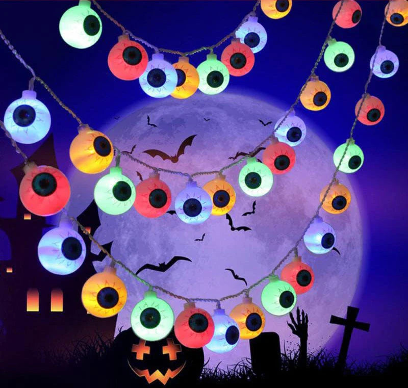 Spooktacular Halloween Eyeball String Lights with Customisable Lighting Modes and Versatile Placement Options