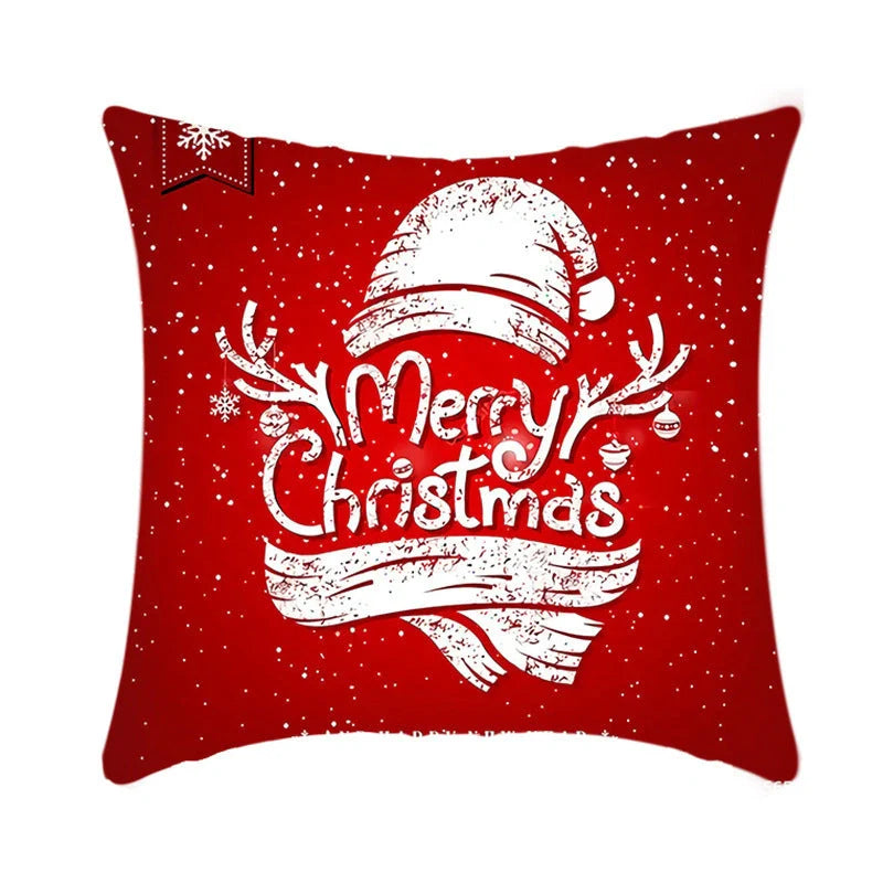 Merry Christmas cushion cover with elk and Santa Claus design in plush fabric