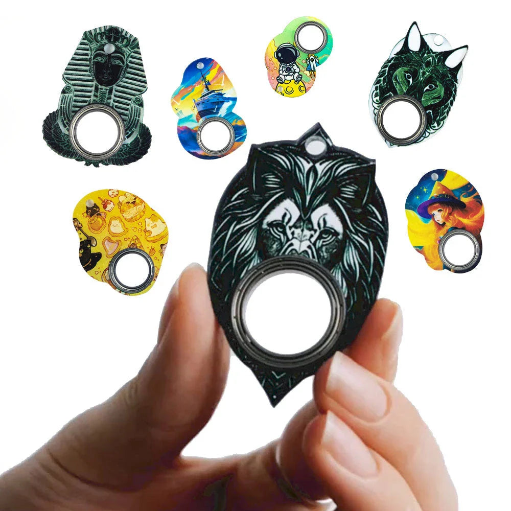 Customizable fidget spinner keychain in various vibrant designs to relieve stress, improve focus, and reduce anxiety