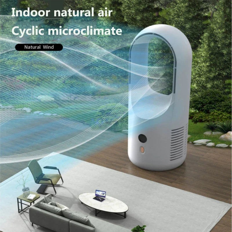 Powerful bladeless fan with sleek design and quiet operation for efficient cooling