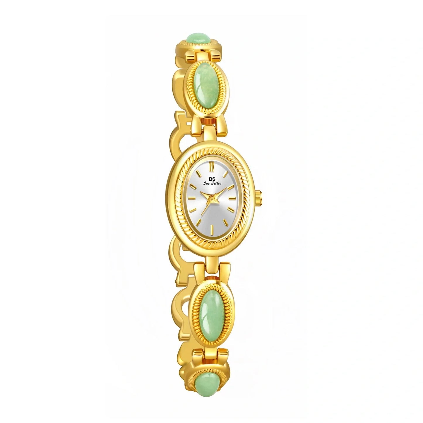Luxury women's bracelet watch with Hetian Jade and Dongling Stone accents