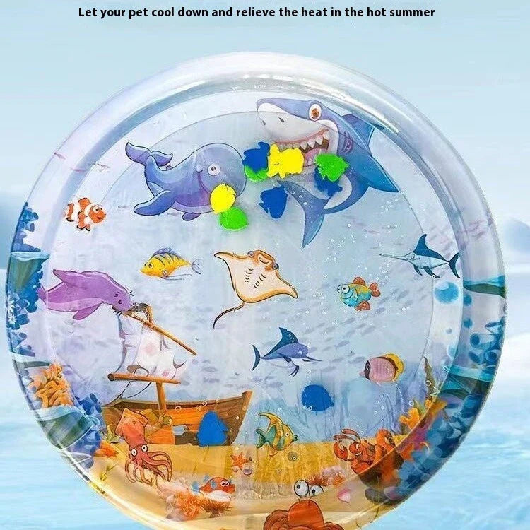 Cooling pet water mat with vibrant animal-themed designs for dogs and cats to stay cool and comfortable