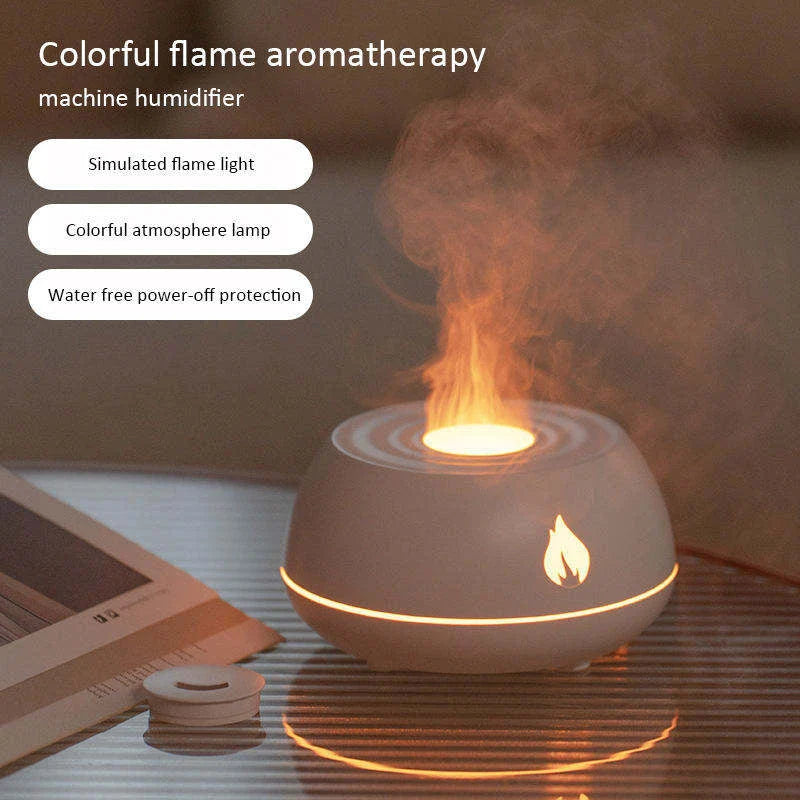 Aromatherapy Mist Humidifier with Flame-like Lighting Effects, USB-Powered Relaxation Device for Home