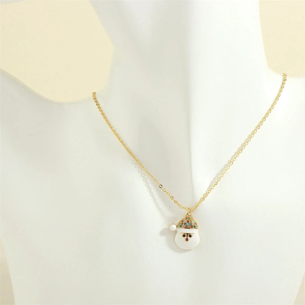 Festive Christmas-themed necklace with oil-drop pendant and coloured rhinestones