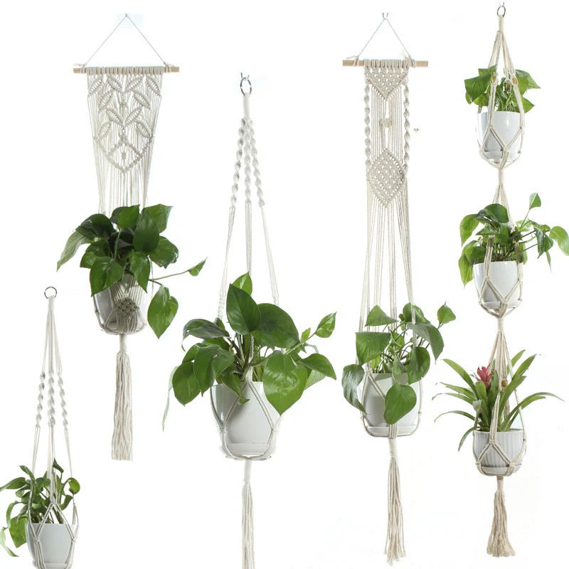 Stylish hanging cotton rope plant holder for indoor and outdoor decoration