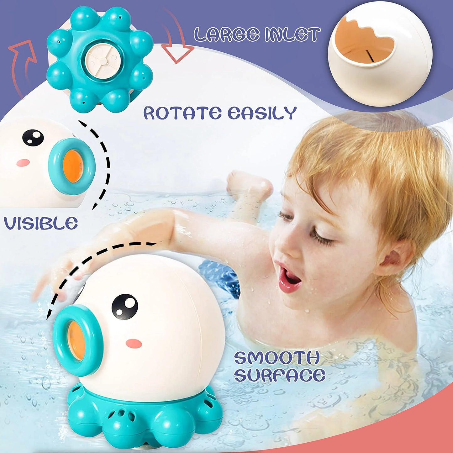 Octopus Fountain Bath Toy with spinning water spray for interactive water play