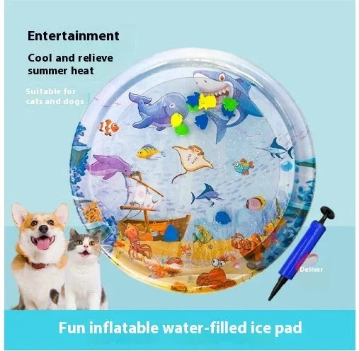 Cooling pet water mat with vibrant animal-themed designs for dogs and cats to stay cool and comfortable