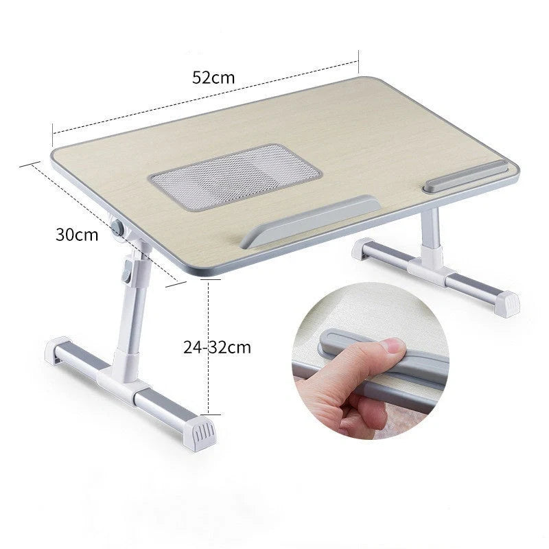 Adjustable laptop desk stand with foldable design for bed or standing use