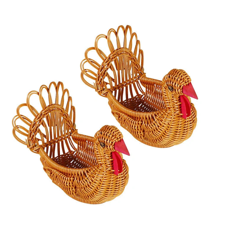 Deer-shaped rattan fruit basket for fresh produce storage