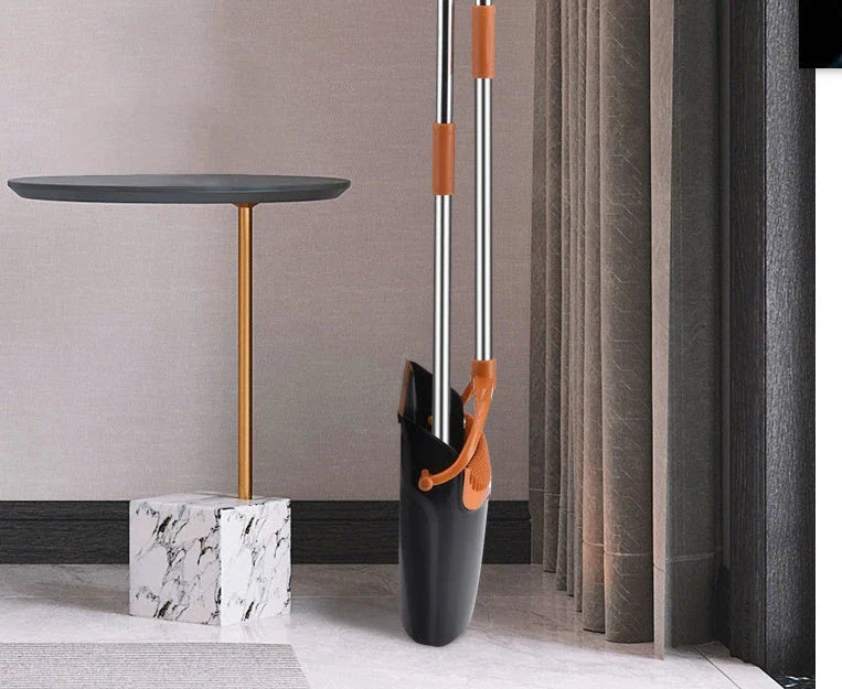 HOMEMAXS black and orange broom and dustpan set for effortless household cleaning