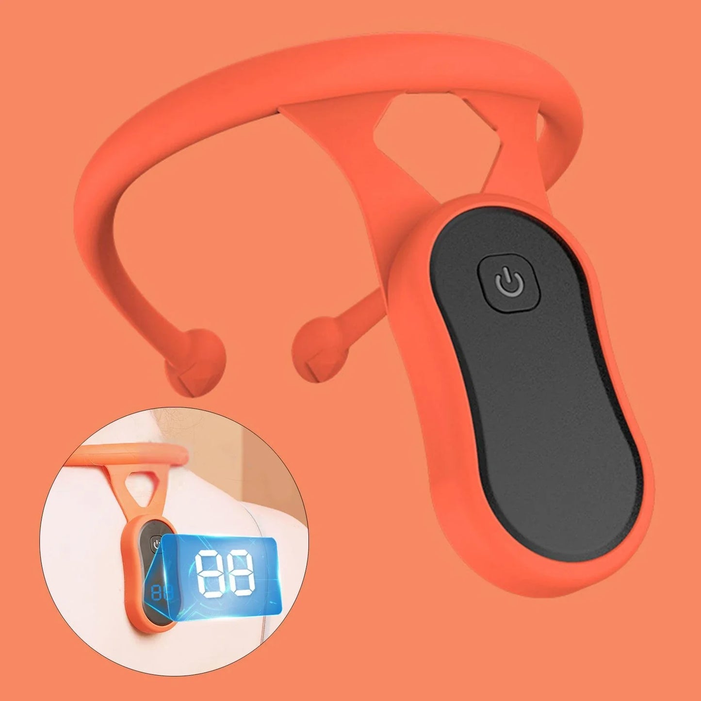 A smart neckband device with silicone construction designed to monitor posture and provide vibration alerts for improved ergonomics and well-being.