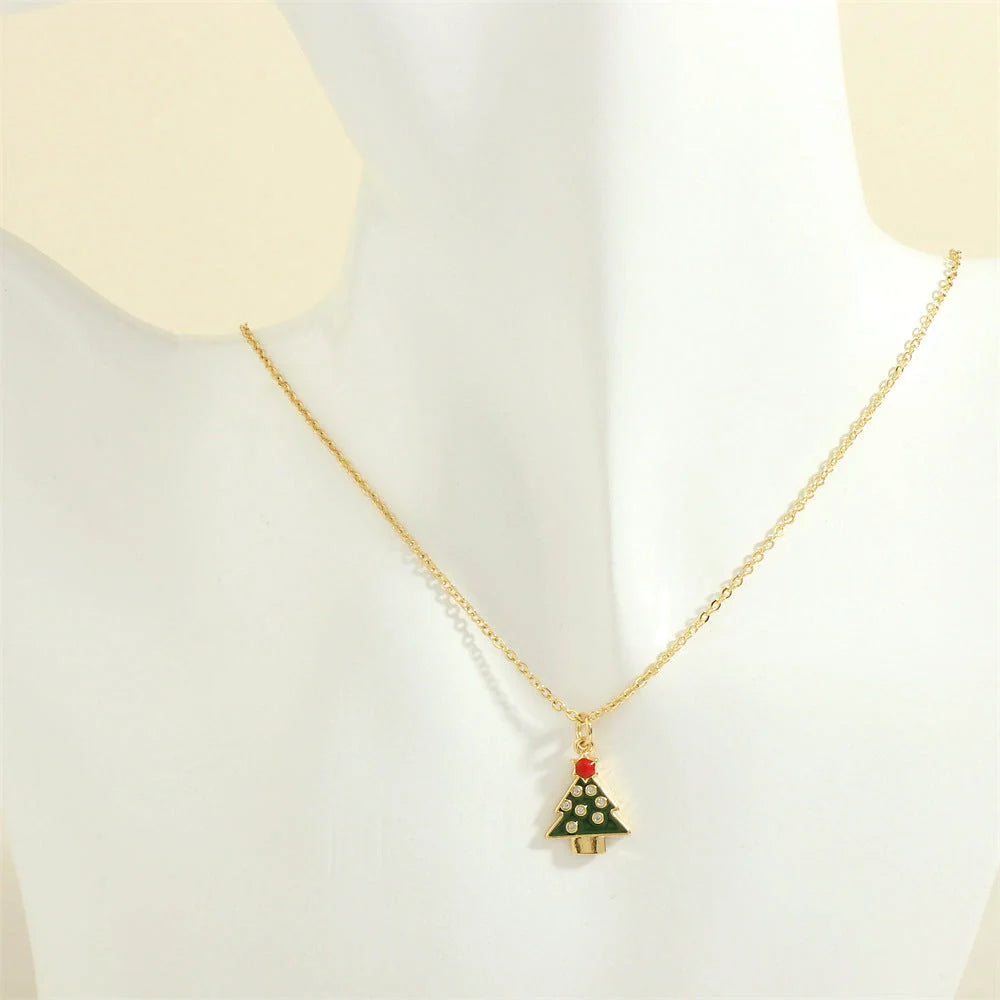 Festive Christmas-themed necklace with oil-drop pendant and coloured rhinestones