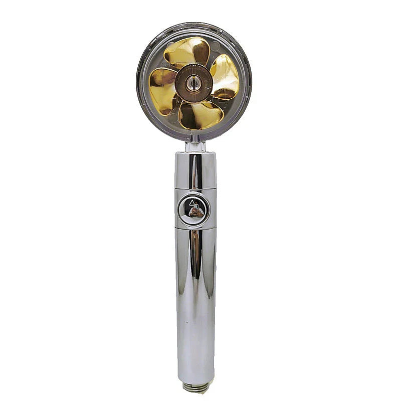 360-degree rotating high-pressure shower head with built-in fan and adjustable water spray
