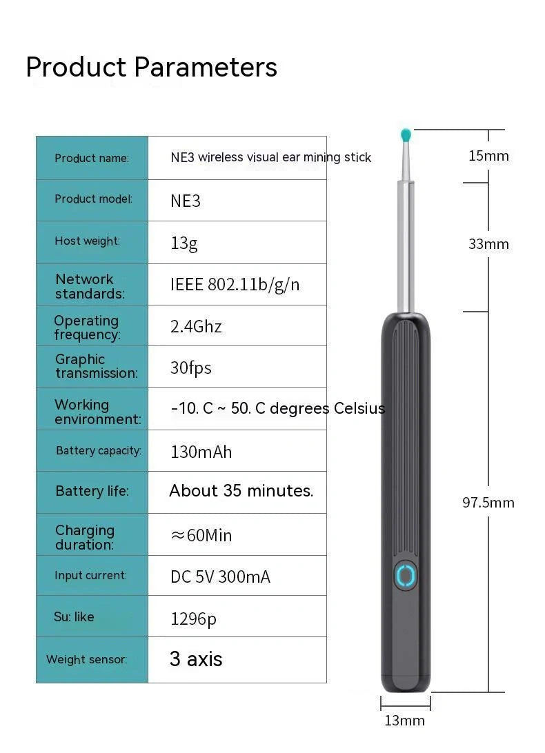 HD Wireless Smart Endoscope with Luminous Ear Pick for safe ear cleaning
