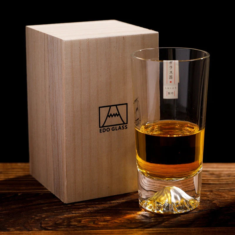 Japanese Mount Whiskey Glass in crystal glass with two style options