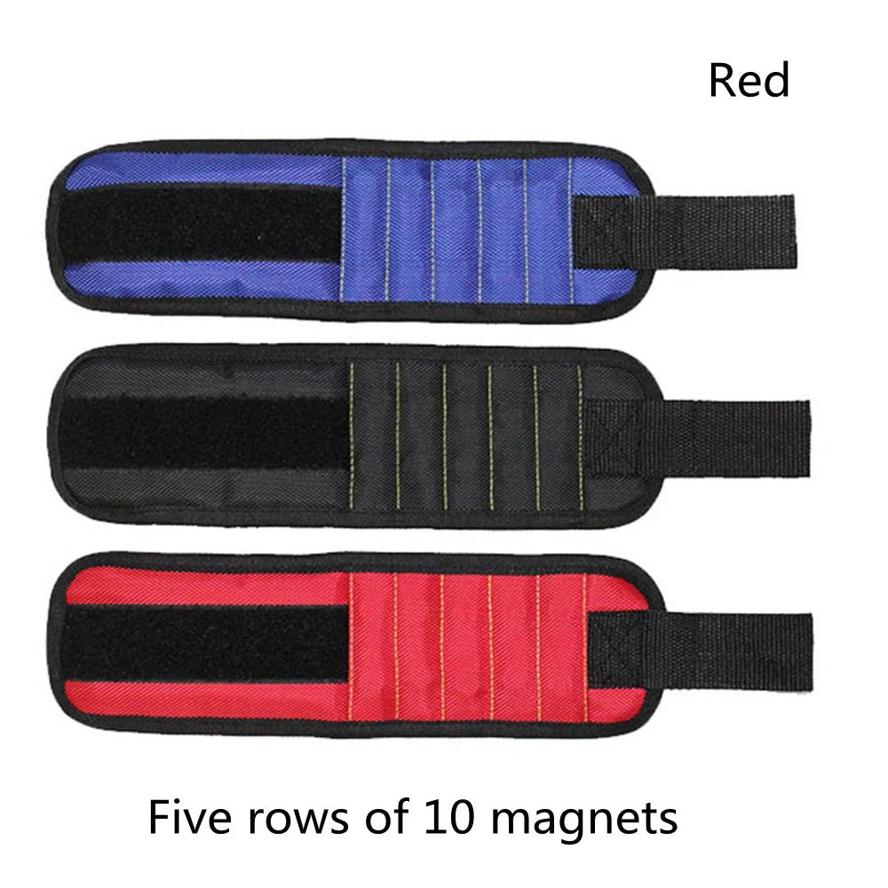 A 15-slot magnetic wristband made of durable nylon with powerful embedded magnets for organising and holding small tools and fasteners.