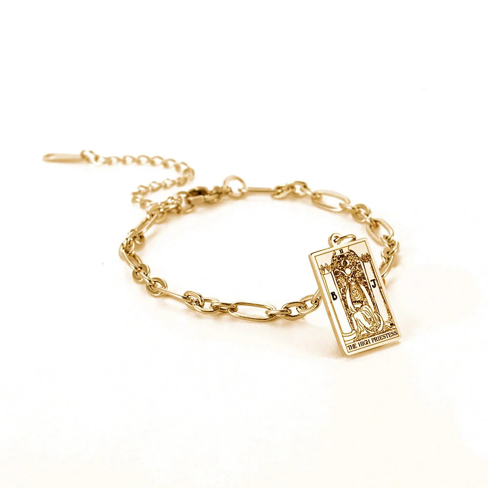12 Tarot Card Series Fashion Trend Long Oval Link Chain Bracelet in gold and silver finishes