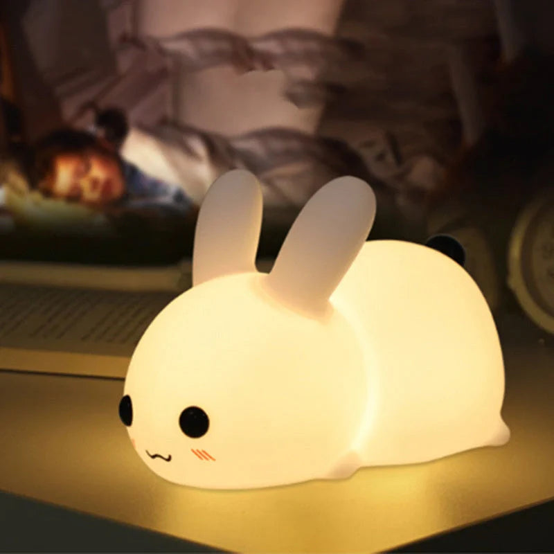 Enchanting rabbit-shaped silicone night light with warm white and dual-colour illumination options