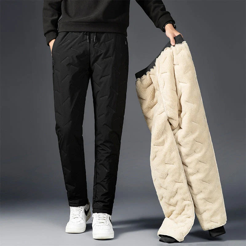Men's padded cotton trousers with cashmere lining in black and grey