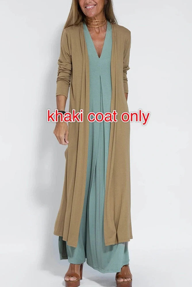 Stylish Women's V-neck Sleeveless Dress with Long Cardigan in various colors