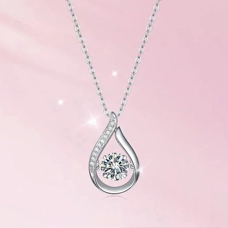 Elegant 925 silver drop-shaped necklace with white gold or moissanite finish