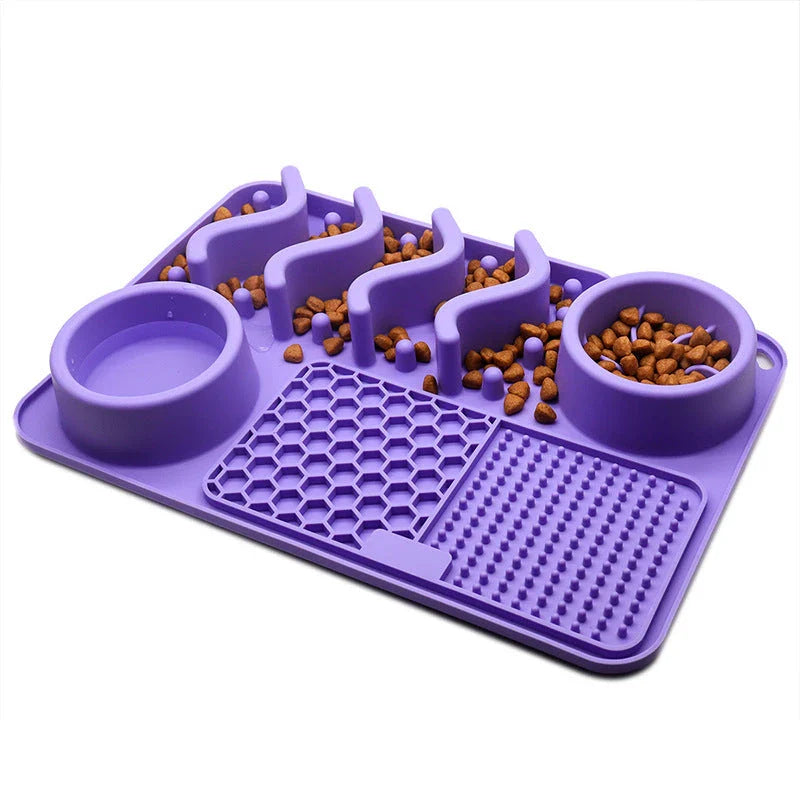 Multifunctional slow feeder silicone licking mat for dogs, available in various colors and sizes to promote healthier eating habits and dental care.
